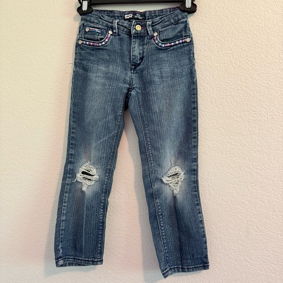 Levi's Other - Levi's Blue Distressed Straight-Leg Jeans With Adjustable Waist and Embroidery.